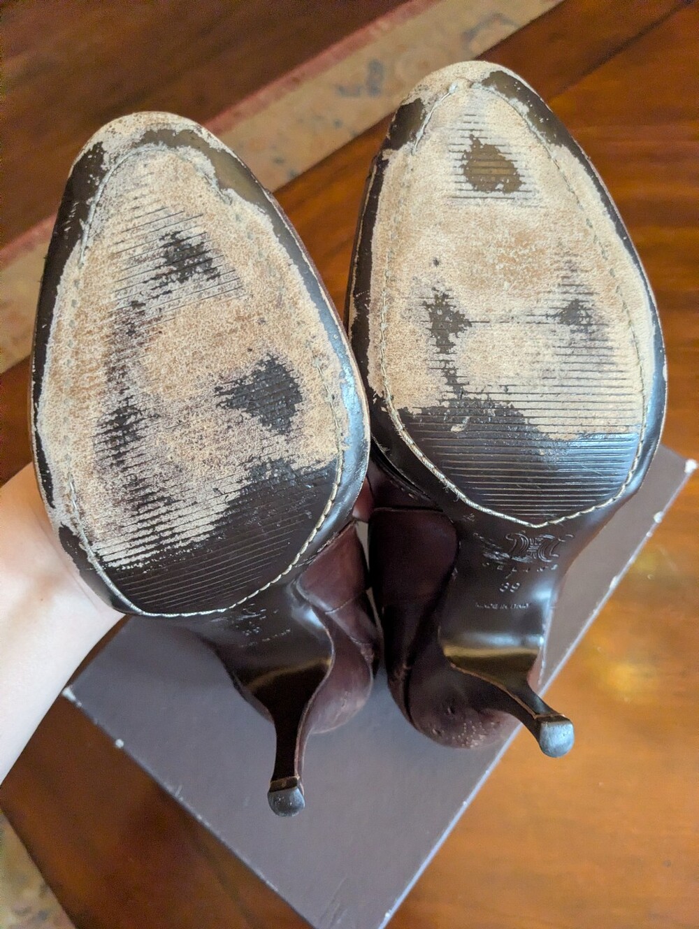 Celine Brown Peep-Toe Heels - Picture 12 of 13